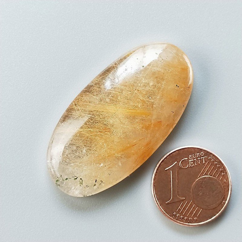 Cabochon di Quarzo Rutilato Dorato Naturale Ovale, Piatto e Liscio, 37x19x6 mm, 7,40 g, Fatto a Mano