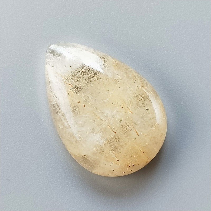 Quarzo Rutilato Dorato Naturale Forma Goccia Piatto Cabochon Liscio Fatto a Mano 32X22X8mm 8,05gm 1pz