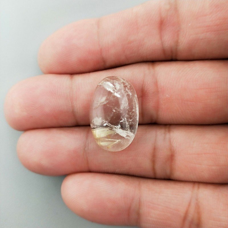 Quarzo Rutilato Oro Naturale Forma Ovale Piatto Cabochon Liscio Fatto a Mano 21X14X6mm 15,40 Carati 1pz