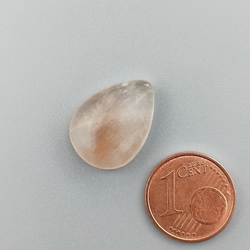 Cabochon di Quarzo Rutilato Oro Naturale Goccia, Piatto e Liscio, 18x13x6 mm, 11,35 ct, Fatto a Mano