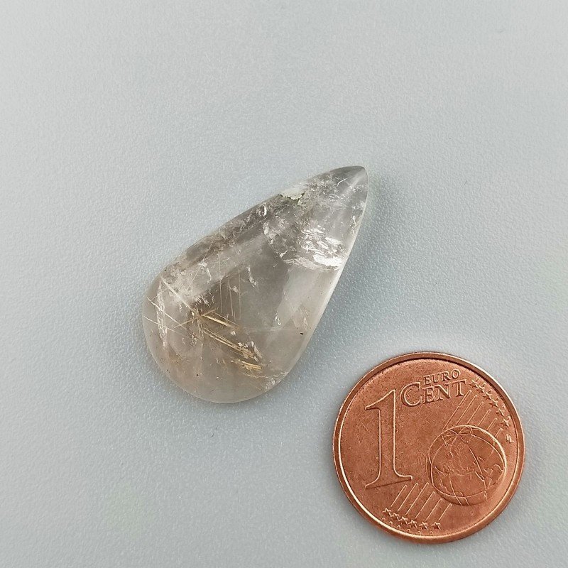 Cabochon di Quarzo Rutilato Oro Naturale Goccia, Piatto e Liscio, 24x14x5 mm, 13,65 ct, Fatto a Mano