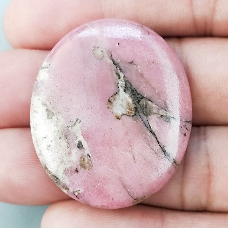 Rodonite Naturale Forma Ovale Piatto Cabochon Liscio Fatto a Mano 37X32X5mm 14,80gm 1pz