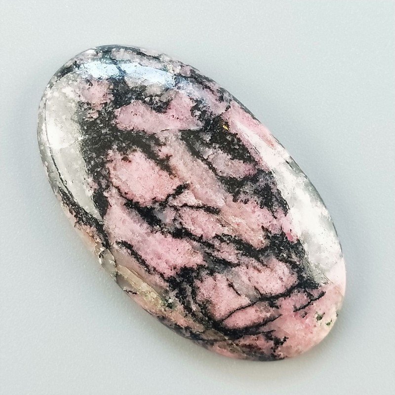 Rodonite Naturale Forma Ovale Piatto Cabochon Liscio Fatto a Mano 47X27X7mm 18,16gm 1pz