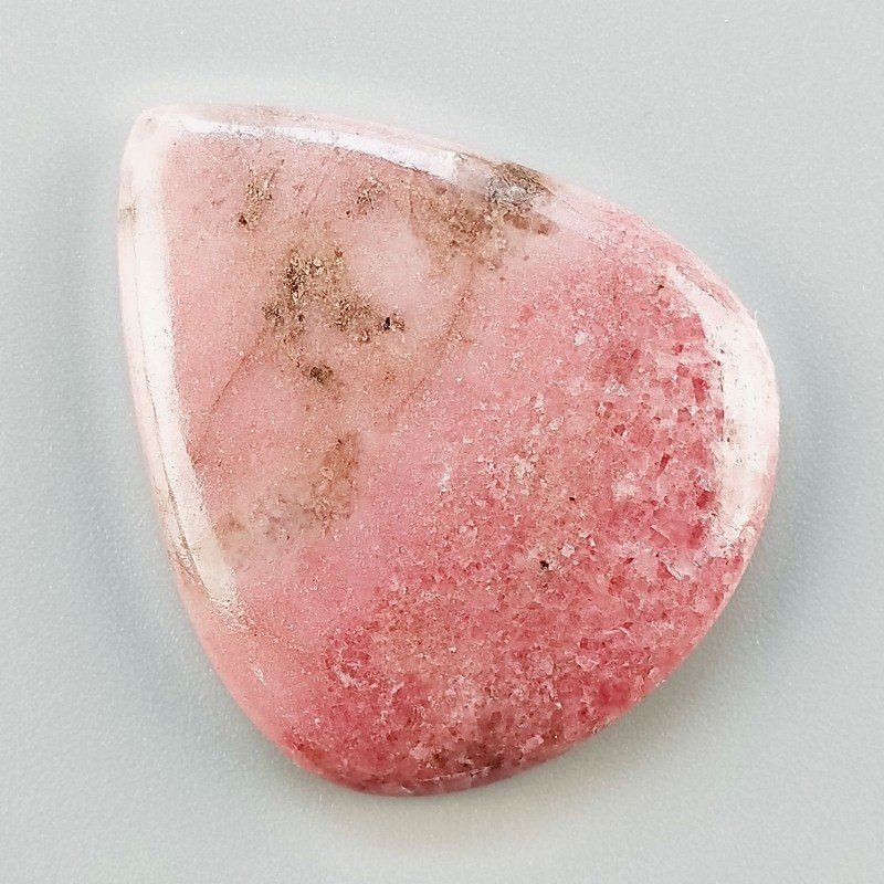 Rodonite Naturale Forma Goccia Piatto Cabochon Liscio Fatto a Mano 39X33X6mm 15,10gm 1pz