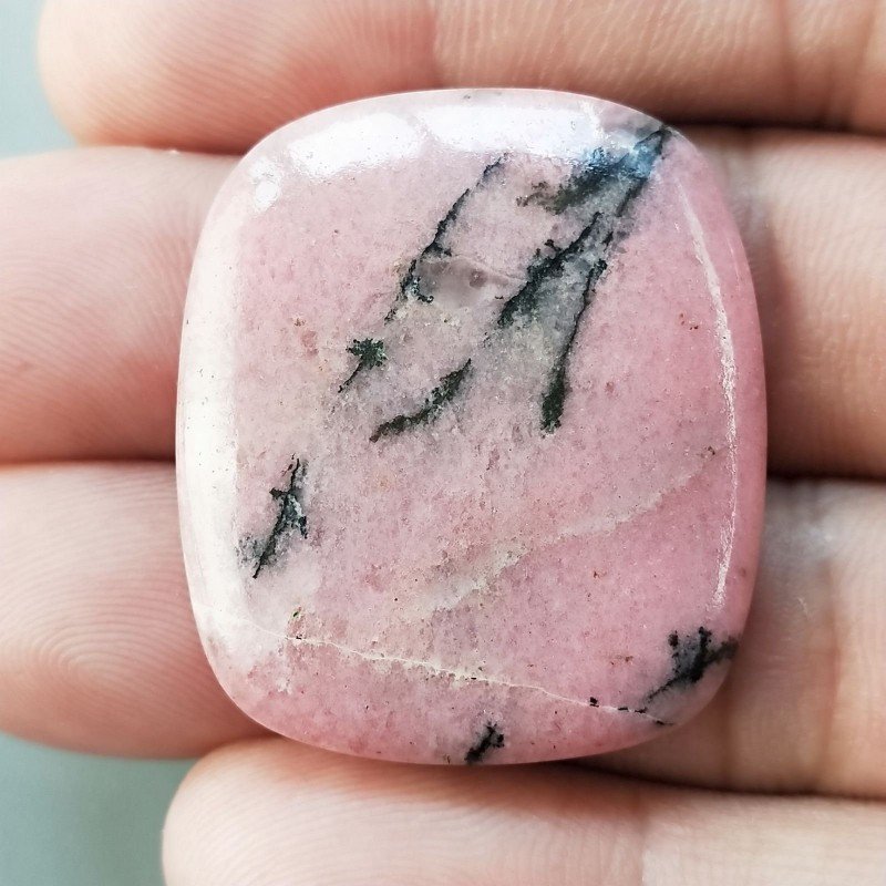 Rodonite Naturale Forma Cuscino Piatto Cabochon Liscio Fatto a Mano 34X30X5mm 10,80gm 1pz