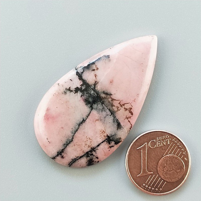 Rodonite Naturale Forma Goccia Piatto Cabochon Liscio Fatto a Mano 40X22X5mm 7,54gm 1pz