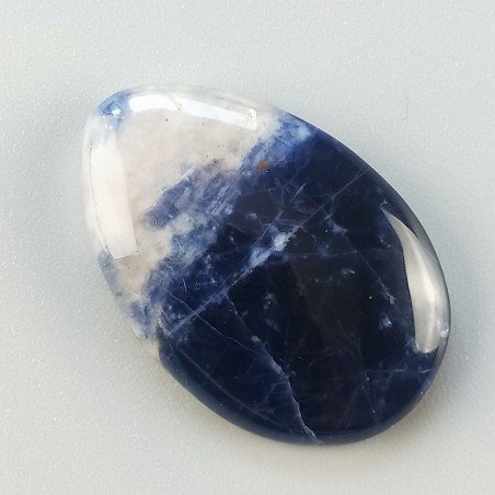 Sodalite Naturale Forma Goccia Piatto Cabochon Liscio Fatto a Mano 32X21X6mm 5,80gm 1pz