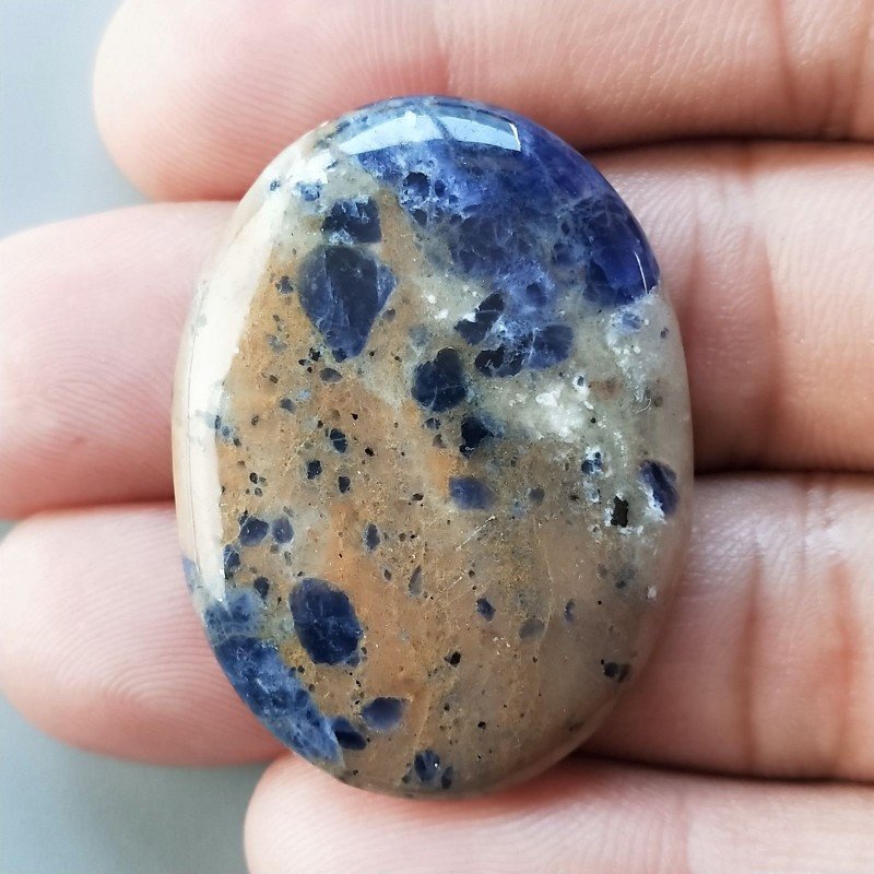 Sodalite Naturale Forma Ovale Piatto Cabochon Liscio Fatto a Mano 38X28X6mm 10,60gm 1pz