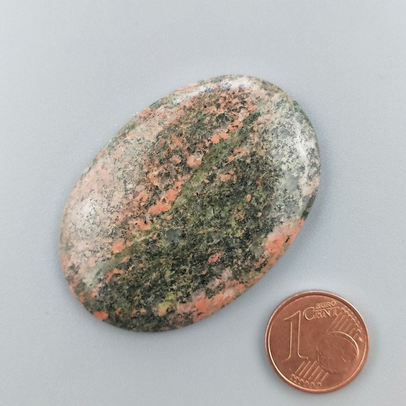 Cabochon di Unakite Naturale Ovale, Piatto e Liscio, 47x33x6 mm, 15,68 g, Fatto a Mano