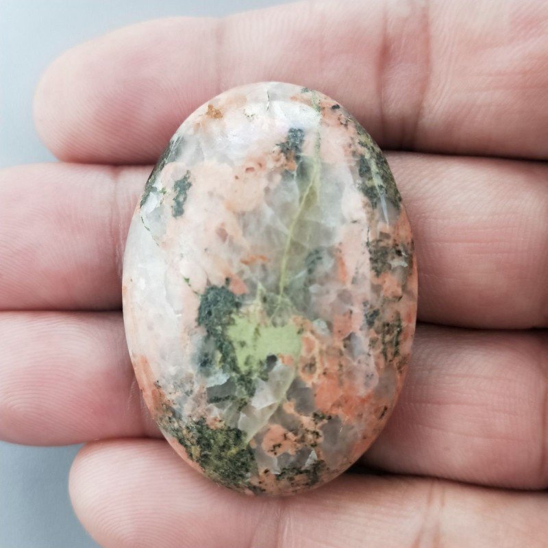 Unakite Naturale Forma Ovale Piatto Cabochon Liscio Fatto a Mano 43X30X8mm 16,50GM