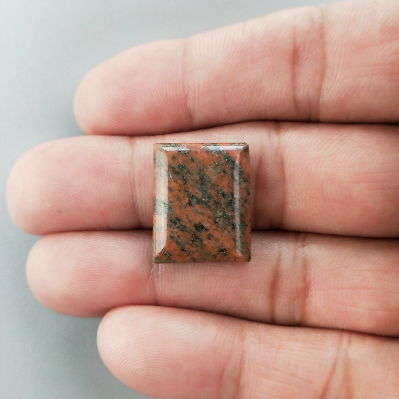 Unakite Naturale Forma Rettangolare Piatto Cabochon Liscio Fatto a Mano 19X16X5mm 3,34GM