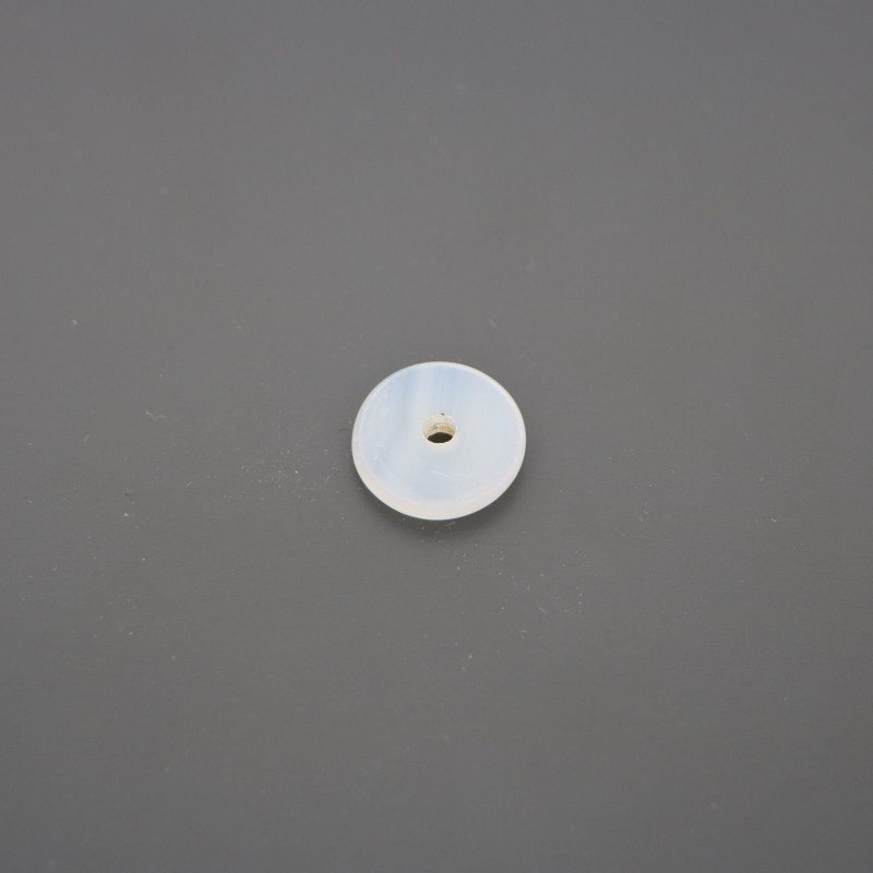 Componente agata bianca trasparente tondo piatto foro centrale 15 mm 1pz