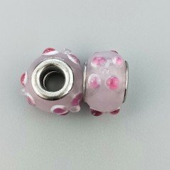 Perlina foro largo puntini rosa e bianchi su rosa baby 13.5x8.5mm 1pz
