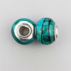 Perlina foro largo tratto a spirale nero su verde bottiglia 13.5x8.5mm 1pz