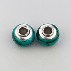 Perlina foro largo tratto a spirale nero su verde bottiglia 13.5x8.5mm 1pz