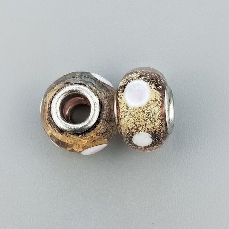 Perlina foro largo colore bordeaux con toppe dorate e punte bianche 13.5x8.5mm 1pz