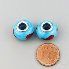 Perlina foro largo cuore rosso su cielo blu 13.5x8.5mm 1pz