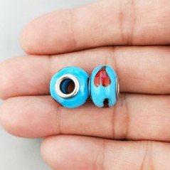 Perlina foro largo cuore rosso su cielo blu 13.5x8.5mm 1pz