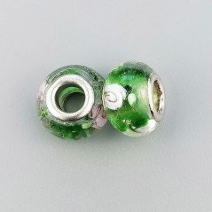 Perlina foro largo foglie verdi del fiore bianco su verde trasparente 1pz