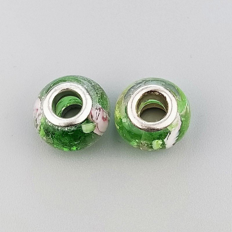 Perlina foro largo foglie verdi del fiore bianco su verde trasparente 1pz