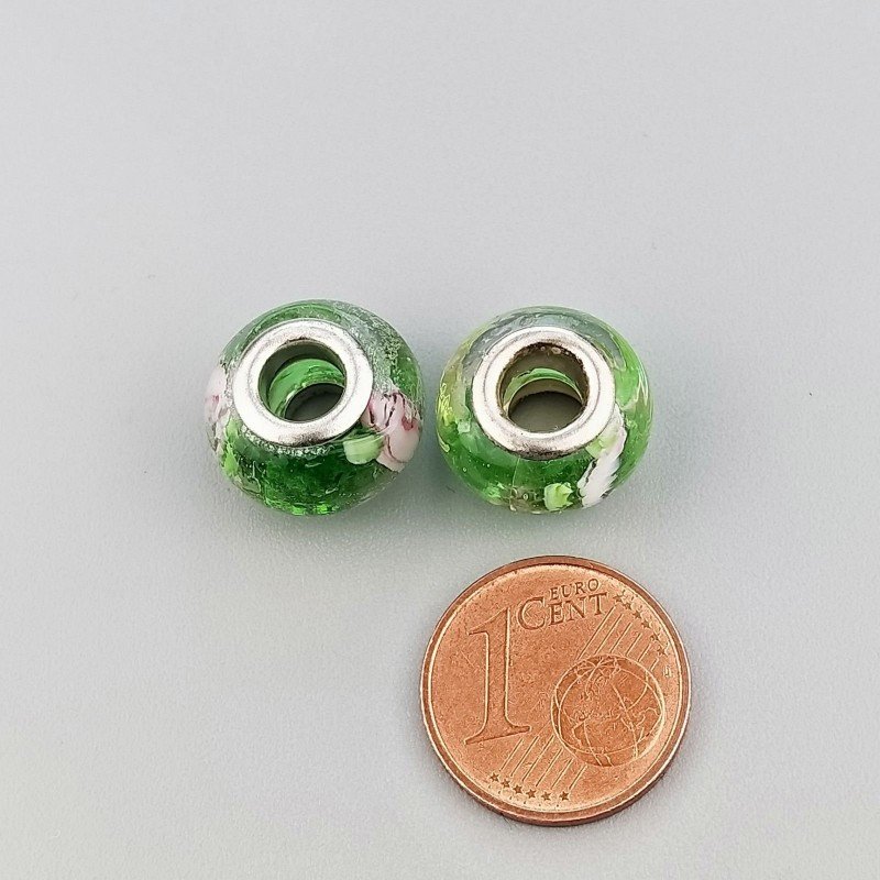 Perlina foro largo foglie verdi del fiore bianco su verde trasparente 1pz
