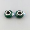 Perlina foro largo due puntini blu su verde scuro 13.5x8.5mm 1pz