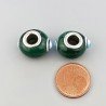 Perlina foro largo due puntini blu su verde scuro 13.5x8.5mm 1pz