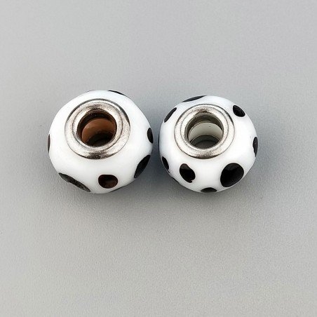 Perlina foro largo nero macchiato bianco 13.5x8.5mm 1pz