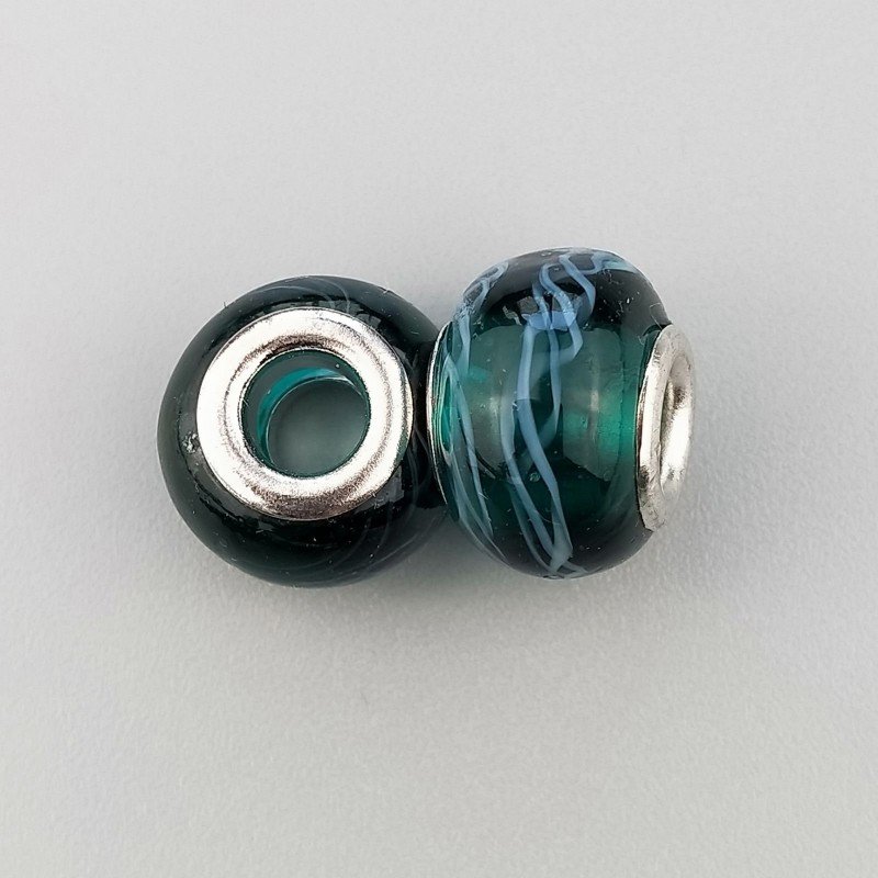 Perlina foro largo verde bottiglia trasparente 13.5x8.5mm 1pz