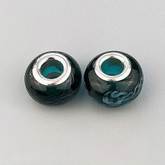 Perlina foro largo verde bottiglia trasparente 13.5x8.5mm 1pz