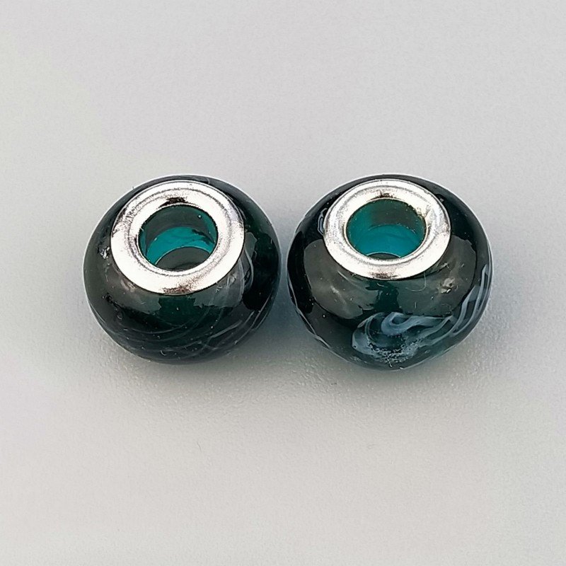Perlina foro largo verde bottiglia trasparente 13.5x8.5mm 1pz