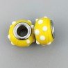 Perlina foro largo puntini bianchi su giallo 13.5x8.5mm 1pz