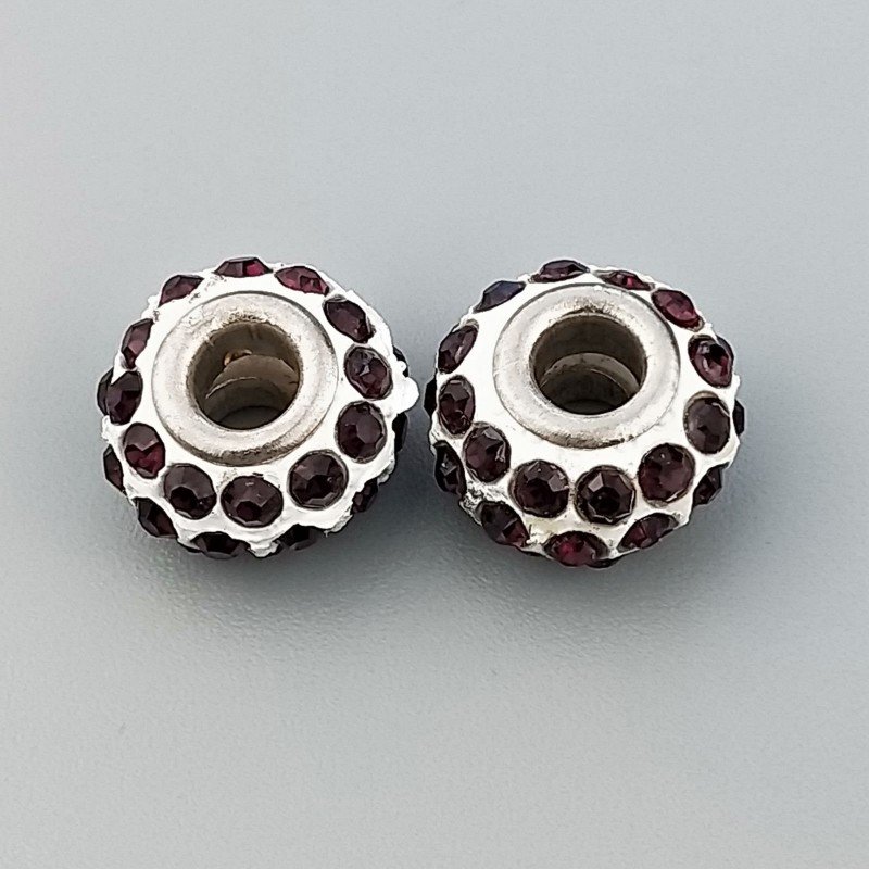 Perlina foro largo pietra viola su bianco 13.5x8.5mm 1pz