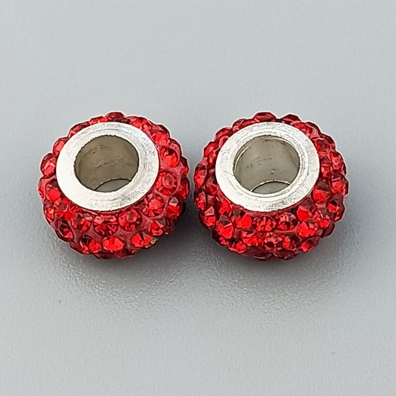 Perlina foro largo pietre rosse 13.5x8.5mm 1pz