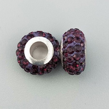 Perlina foro largo pietre viola scure 13.5x8.5mm 1pz