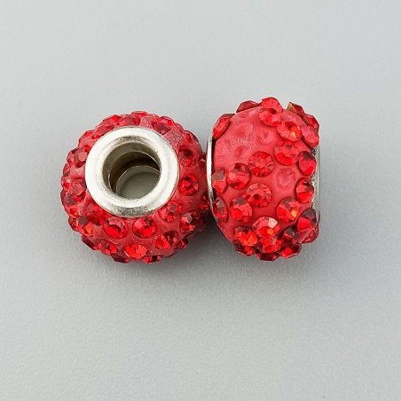 Perlina foro largo grandi pietre rosse 13.5x8.5mm 1pz