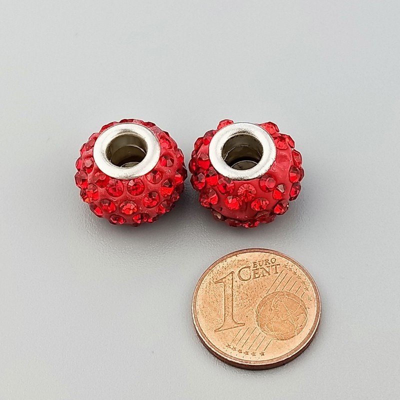 Perlina foro largo grandi pietre rosse 13.5x8.5mm 1pz