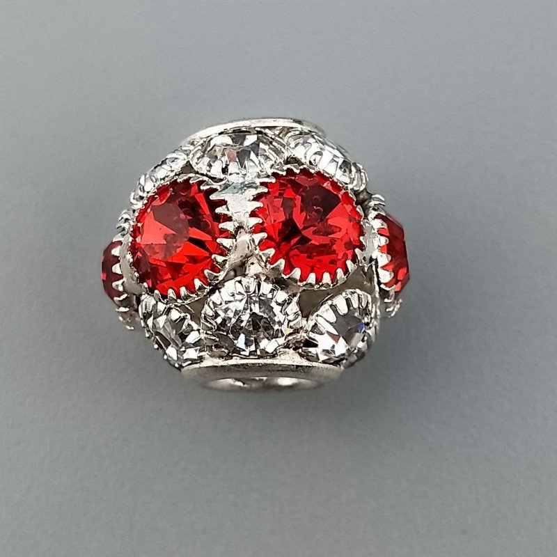 Perlina foro largo pietra di design bianco rosso 14x16mm 1pz