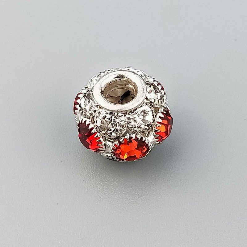 Perlina foro largo pietra di design bianco rosso 14x16mm 1pz