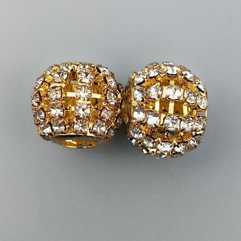 Perlina foro largo pietre bianche su oro 13.5x8.5mm 1pz