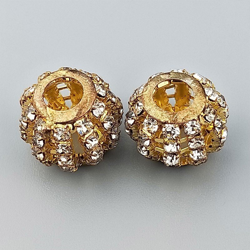 Perlina foro largo pietre bianche su oro 13.5x8.5mm 1pz