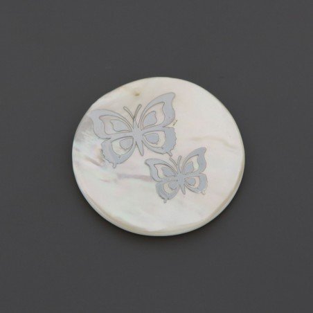 Componente Di Madreperla Tondo 30 mm farfalle argentate 1pz