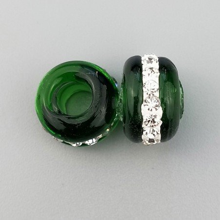 Perlina foro largo verde con cinturino in pietra bianca 13.5x8.5mm 1pz