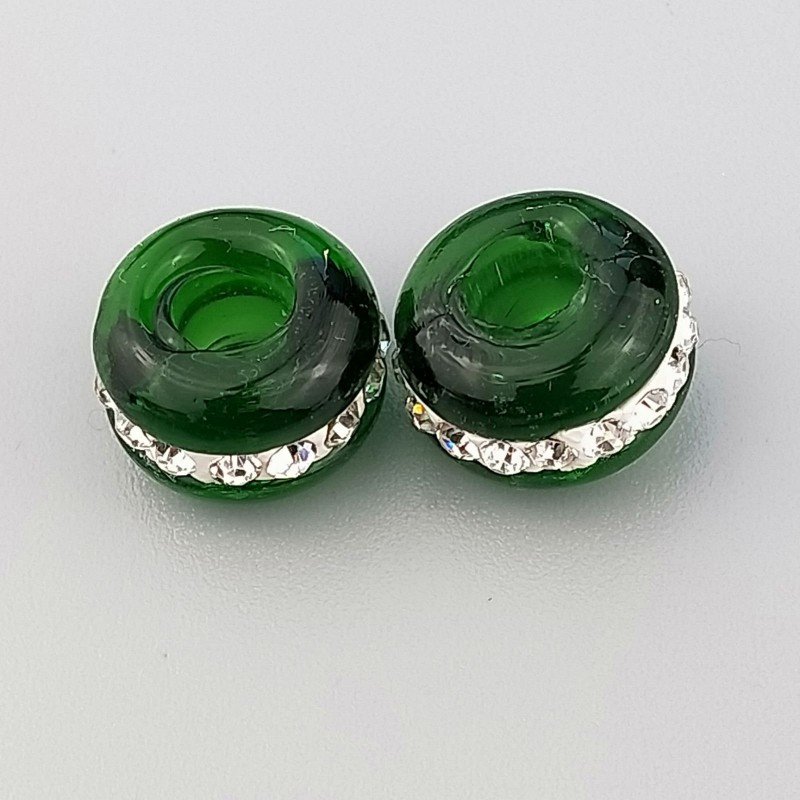 Perlina foro largo verde con cinturino in pietra bianca 13.5x8.5mm 1pz