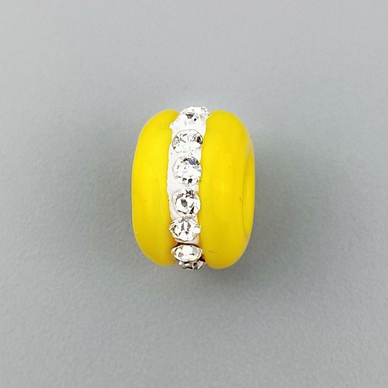Perlina foro largo pietra gialla con cinturino in pietra bianca 13.5x8.5mm 1pz