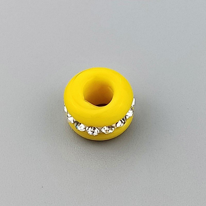 Perlina foro largo pietra gialla con cinturino in pietra bianca 13.5x8.5mm 1pz