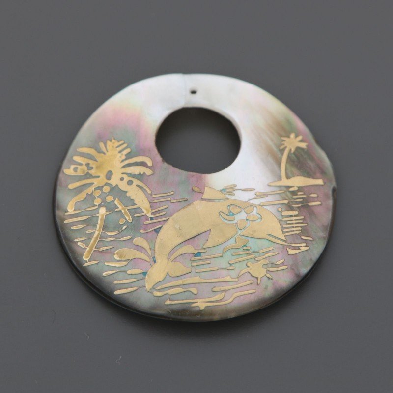Componente Di Madreperla Tondo 40 mm delfino dorato 1pz