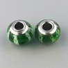 Perlina foro largo acetosella trasparente con stampa bianca e verde 13.5x8.5mm 1pz