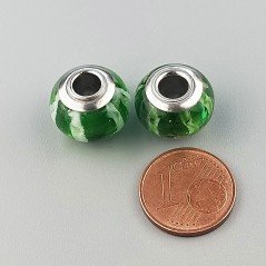 Perlina foro largo acetosella trasparente con stampa bianca e verde 13.5x8.5mm 1pz