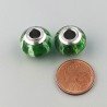 Perlina foro largo acetosella trasparente con stampa bianca e verde 13.5x8.5mm 1pz